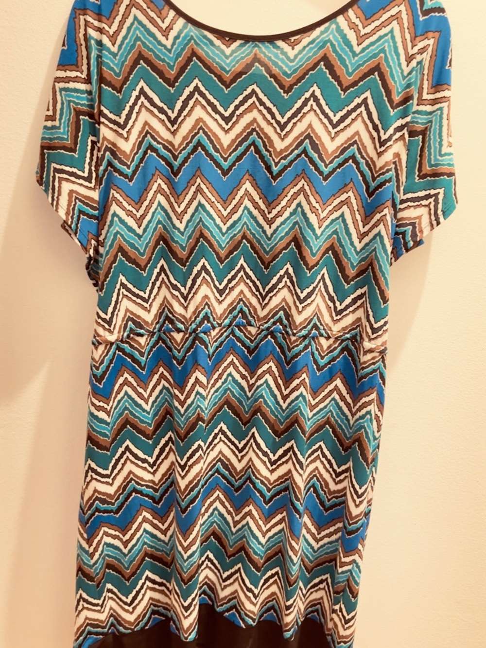 Sandra Darren Chevron Tunic in Teal, Blue, White, Brown